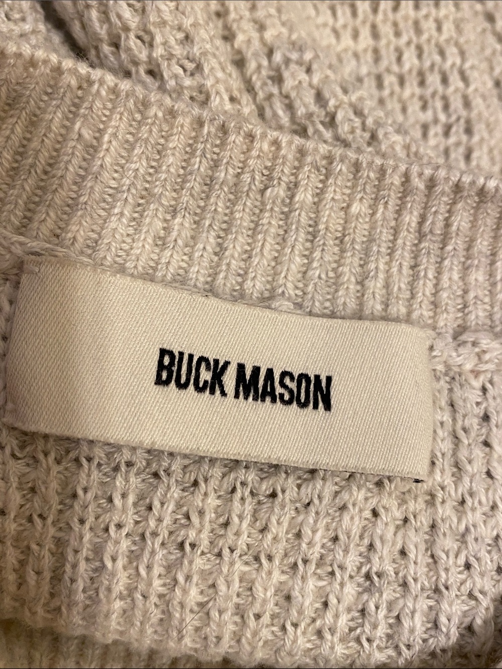 Buck Mason Cotton Cropped Waffle Knit Crewneck Sweater - Cream. Size XS - Picture 7 of 11